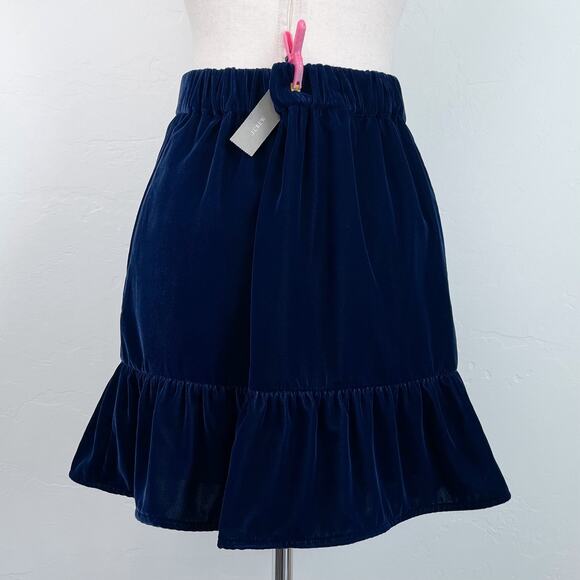 J. Crew Navy Blue Velvet Flounce Ruffle Mini Skirt NWT - Picture 7 of 10